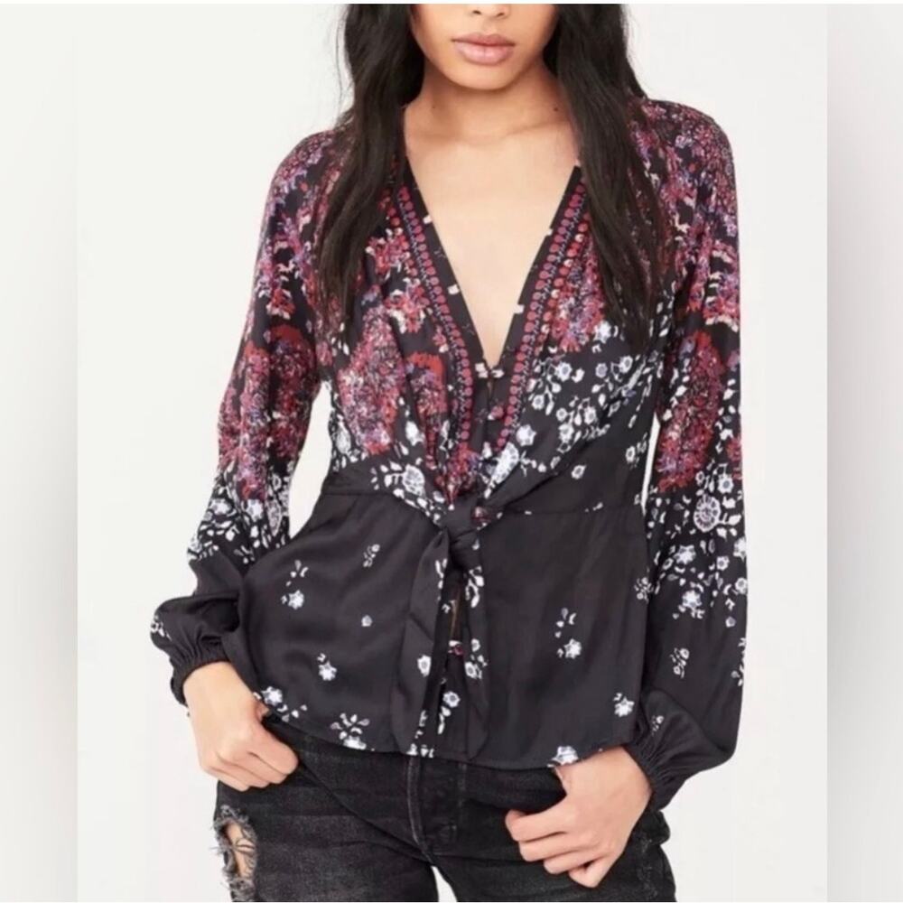 Free People Run Free Boho Tunic Blouse Night Combo XS